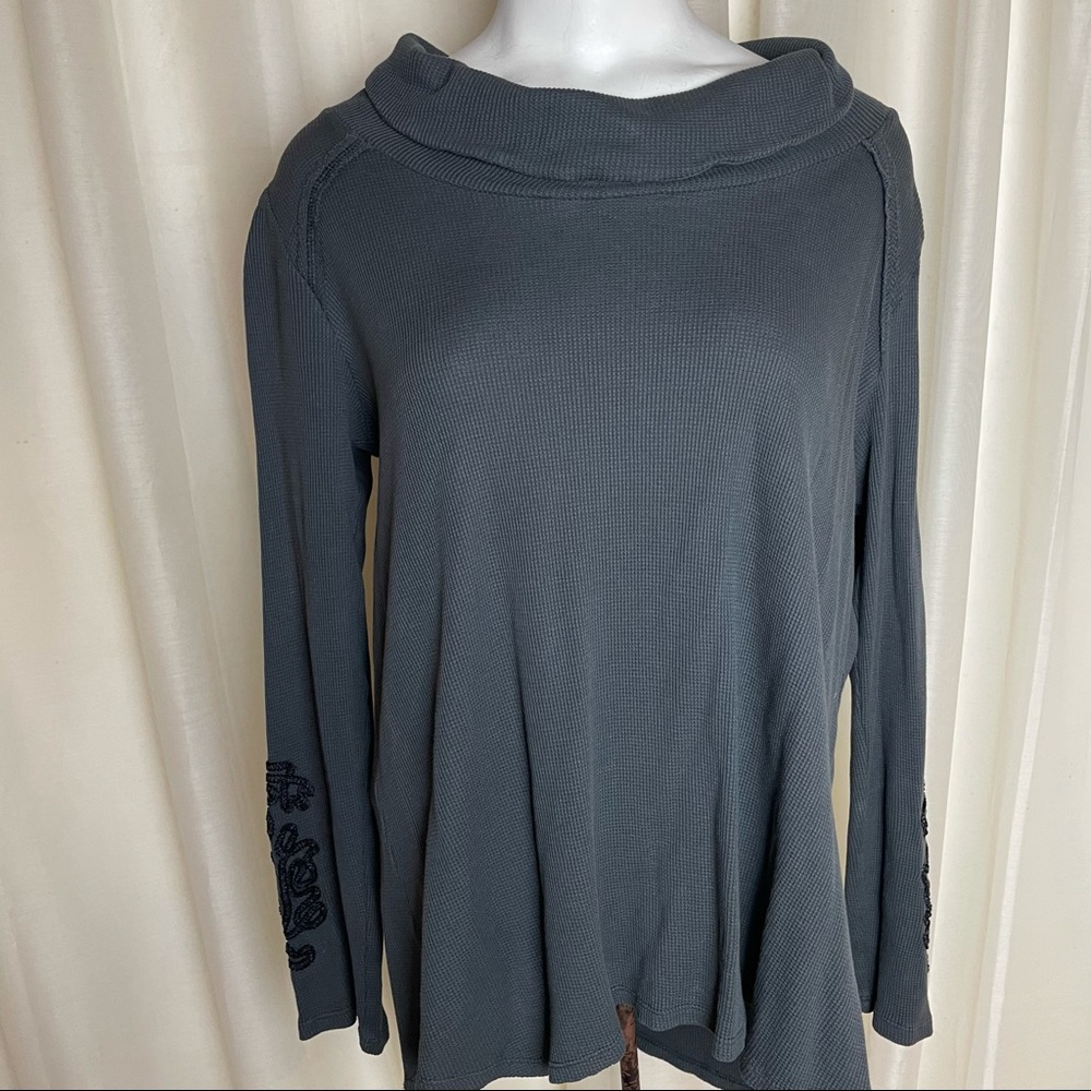 Soft Surroundings embroidered detail henley shirt